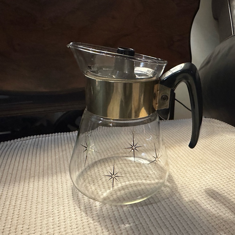 Vintage Pyrex Corning MCM Atomic Starburst 4 Cup Coffee Pot with Lid